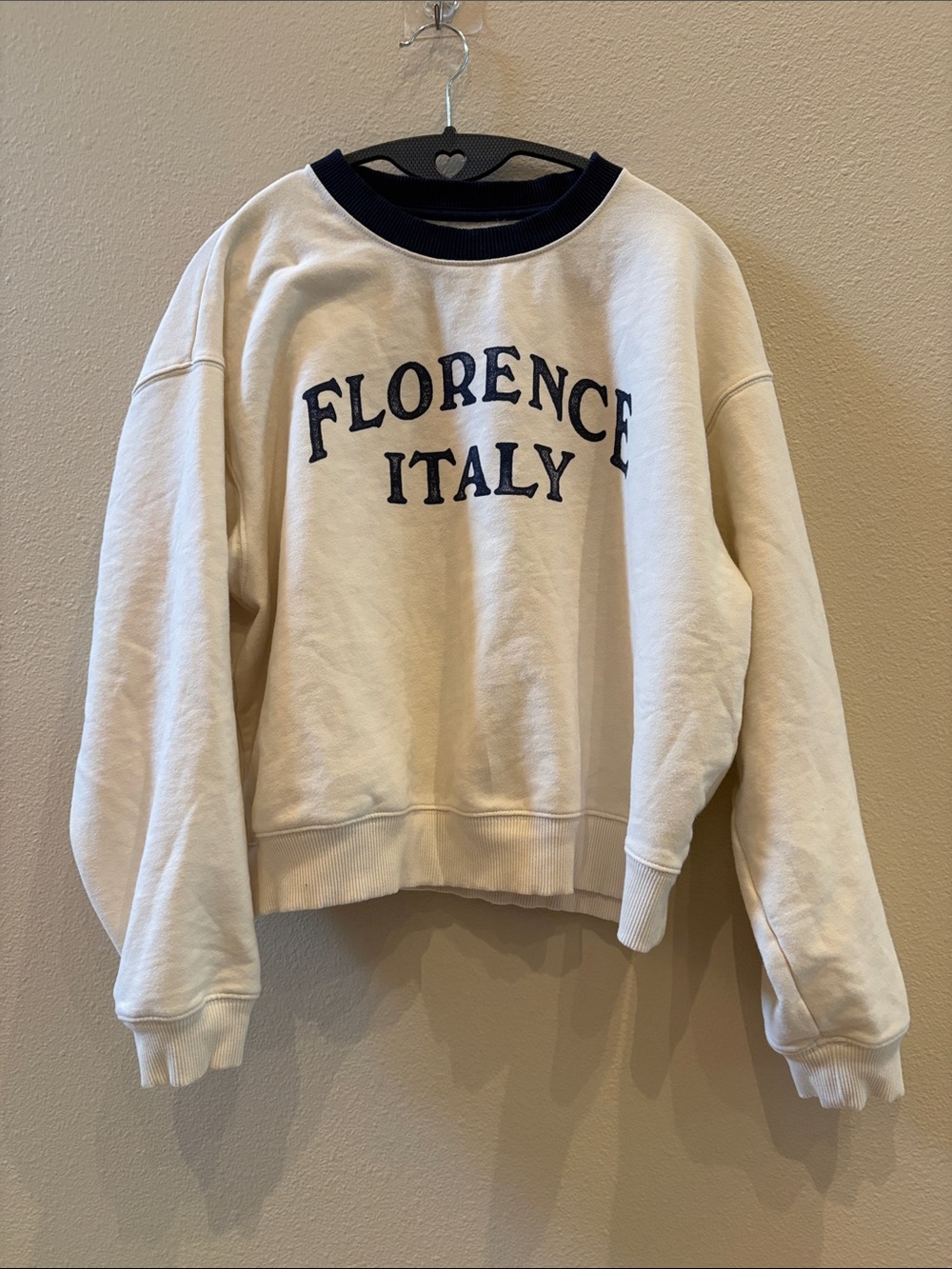American Eagle Florence Italy Cream Crewneck Sweatshirt with Navy Trim